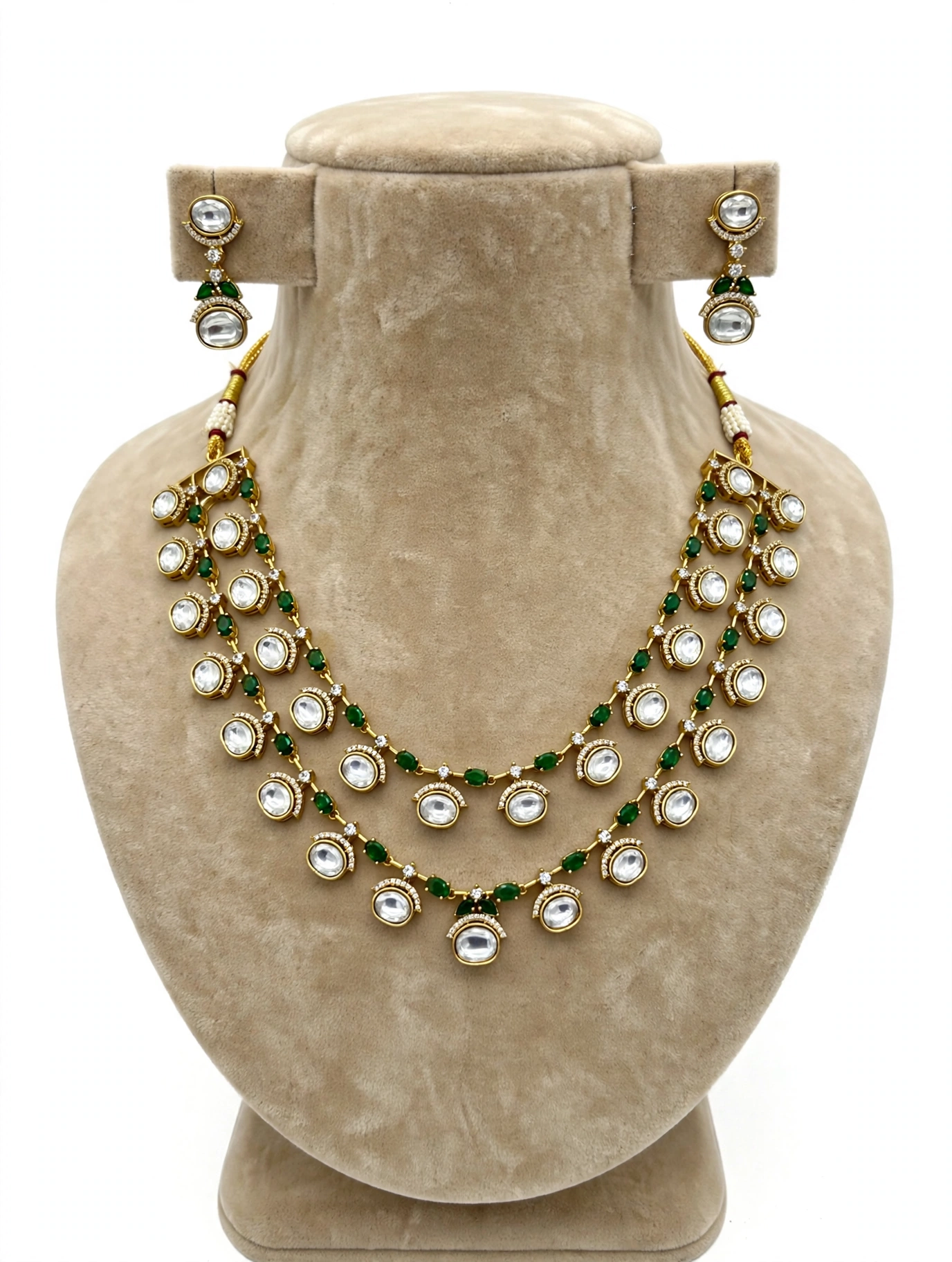 Rani Emerald Cascade Polki Necklace Set