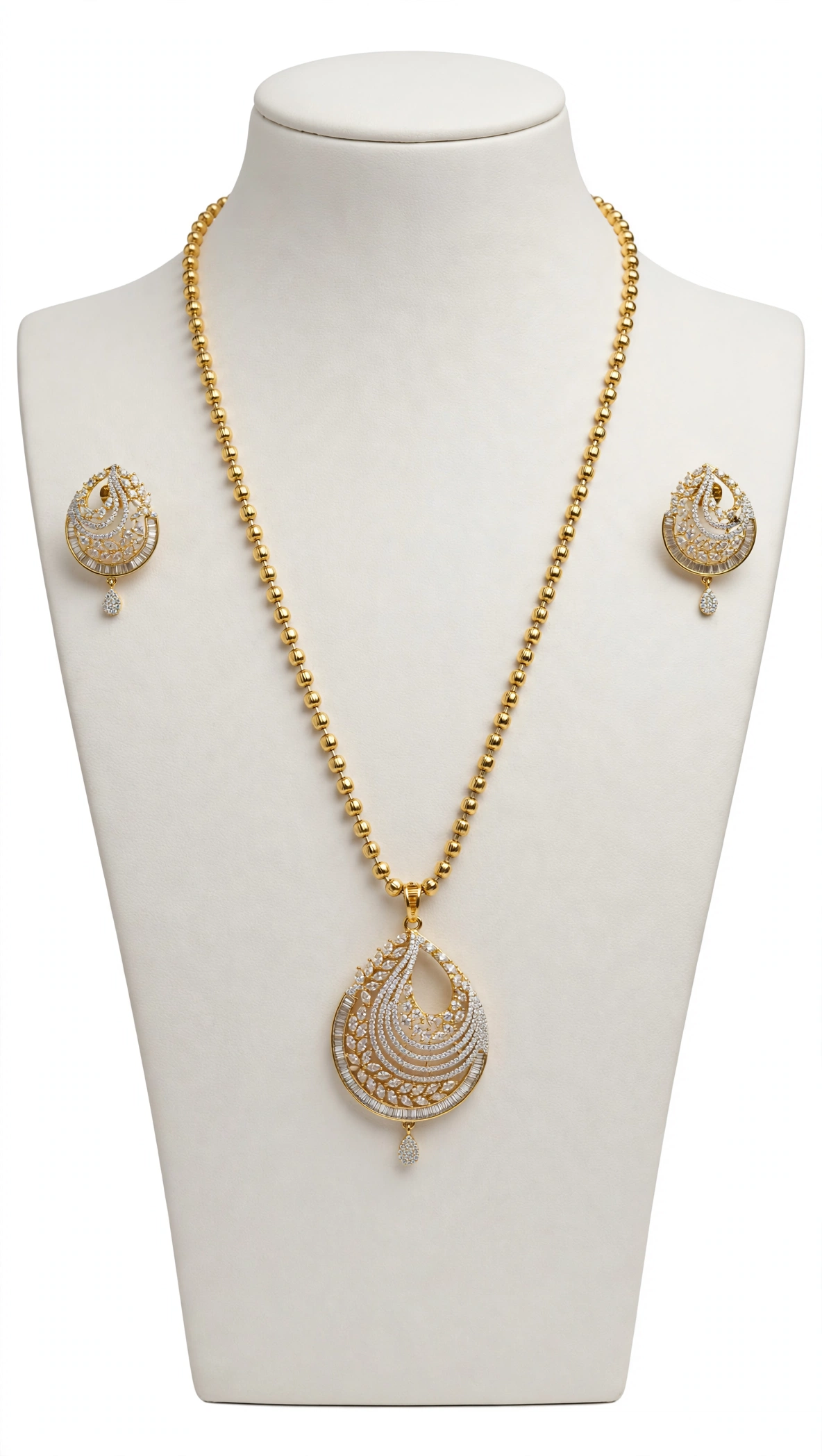 Dazzling Drop AD Pendant Set Without Chain - Golden
